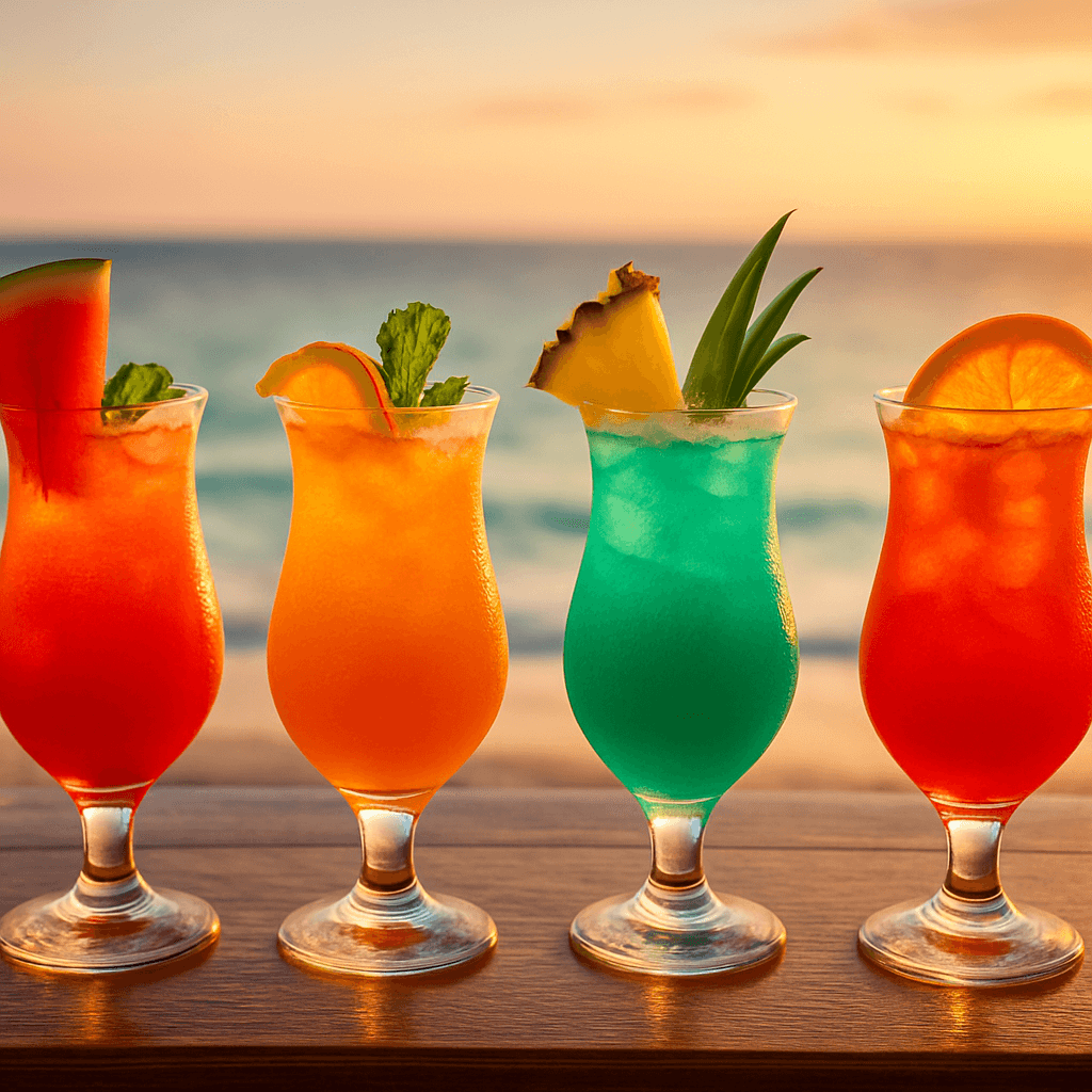 Cocktailuri colorate pregătite la barul de pe plajă
